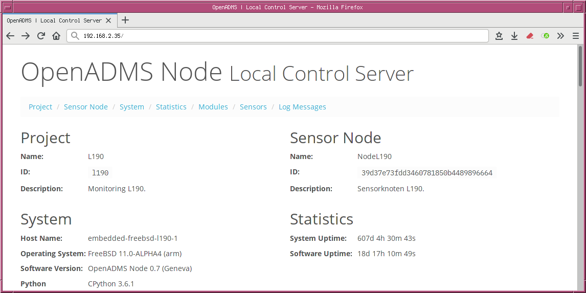 The web-based user interface of the LocalControlServer